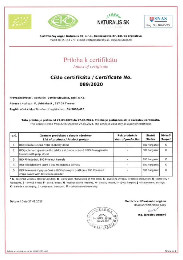 Eko Bio Certifikát Vetter Slovakia | FruTree